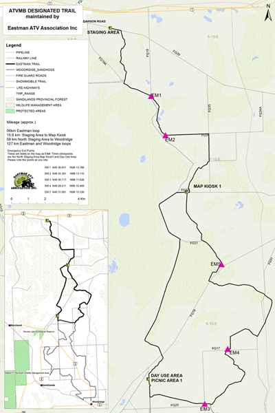 Map of the Eastman ATV Trail from ATV Manitoba.