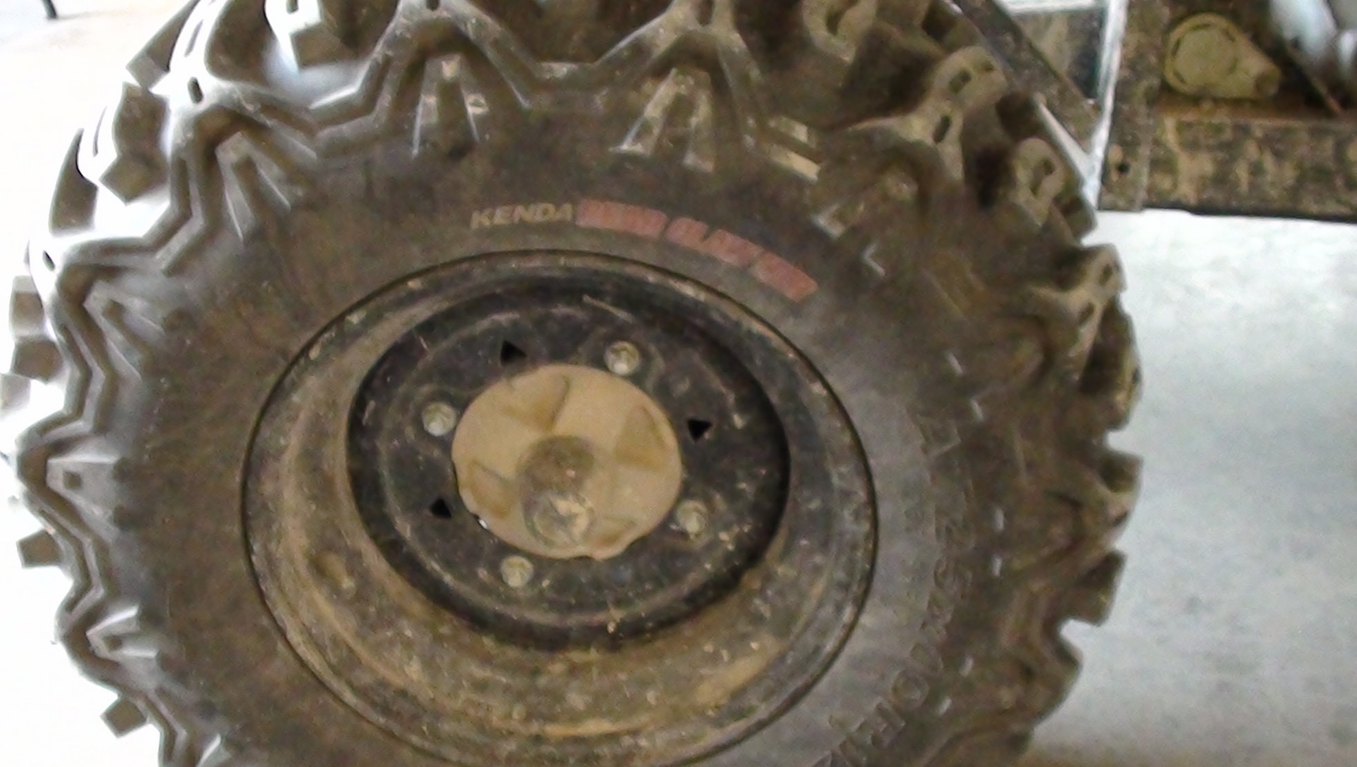 A close up photo of an ATV tire.