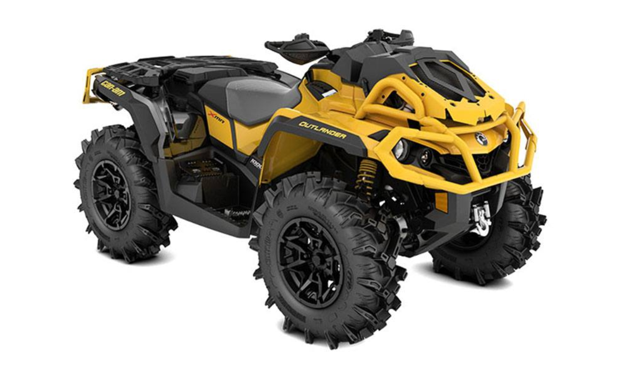 A yellow and black Can-Am ATV.