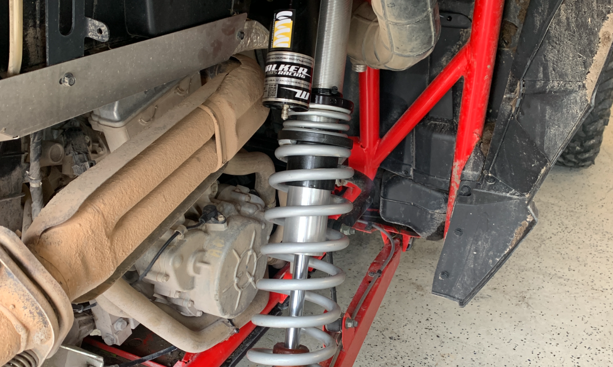 A close view of a newly installed UTV suspension. 