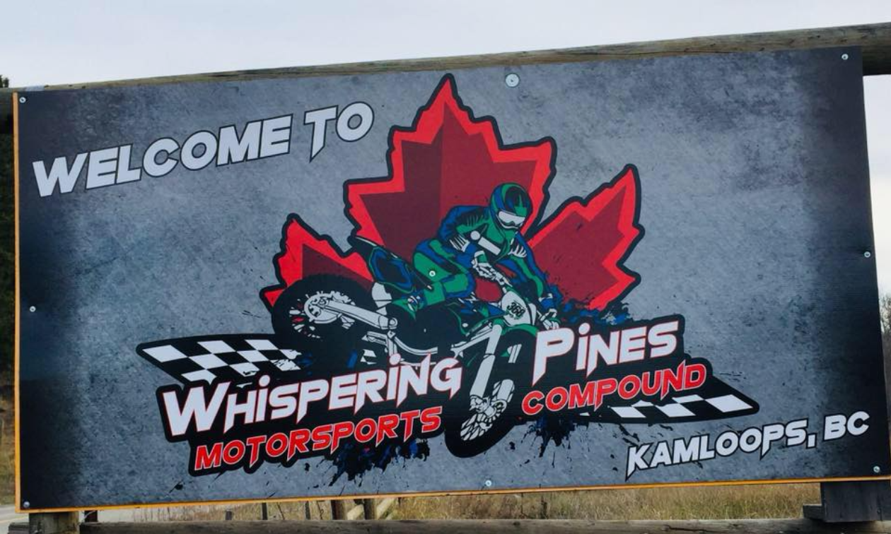 A banner for Whispering Pines Motorsports Compound