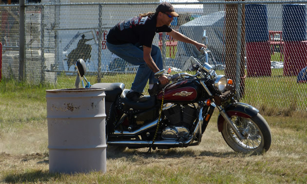 Rick Dakota doing stunts on his motorcycle