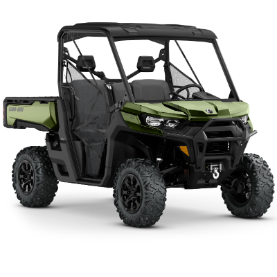 A stock photo of a green Can-Am Defender.