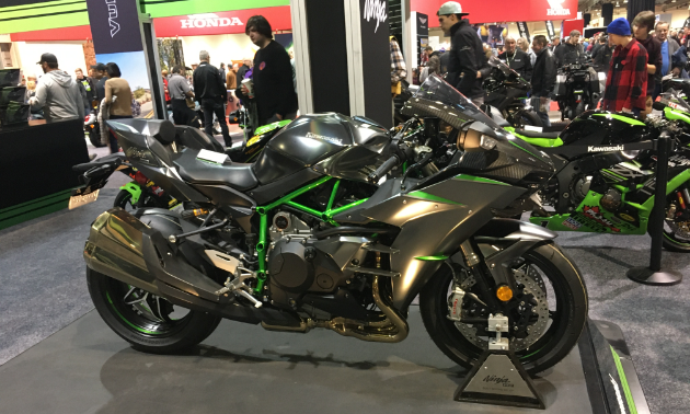 A sleek green and black 2020 Kawasaki Z H2.