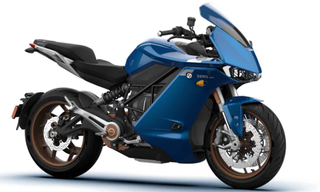 A blue Zero SR/S motorcycle. 