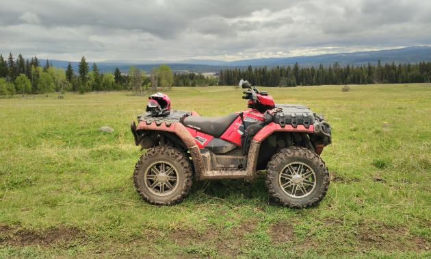 An ATV on grassland.


