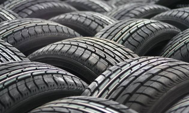 The tops of tires scattered in a jumble.