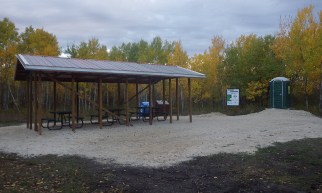 The Woodroyd staging area and picnic site is located at the north end of the Interlake Pioneer Trail.