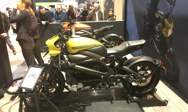 2020 Harley-Davidson Livewire. They’re sitting on dynos so people could test them out. There was a lineup of riders waiting to try them out.