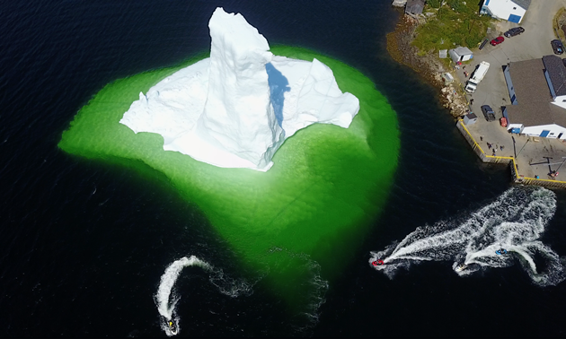 an aerial view of the icebergs in Newfoundland. 