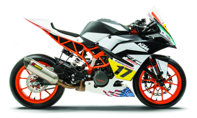 A side view of the 2017 KTM RC Cup Racebike
