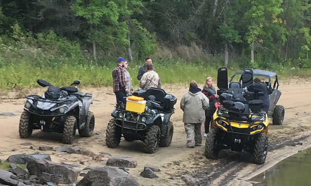 Members of Nopiming 4 Lakes 4 Wheelers are exploring and enjoying nature in the provincial park on their quads.