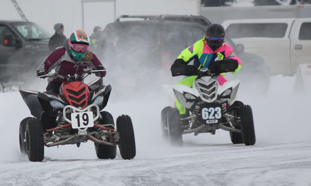 Quads don't need ice tires to race. They don't get up to speeds as high as the bikes.