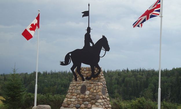 RCMP Monument commemorating the 1874 trek of the Mounties.