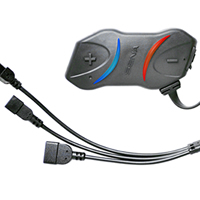 A thing black device with cords attached to it. 