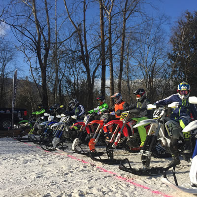 The starting lineup of the first round of the Canadian Snow Bike Championships.
