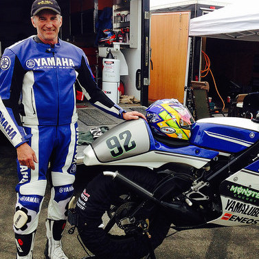 Tom Ostrem with his Yamaha TZ250 road racing bike. 