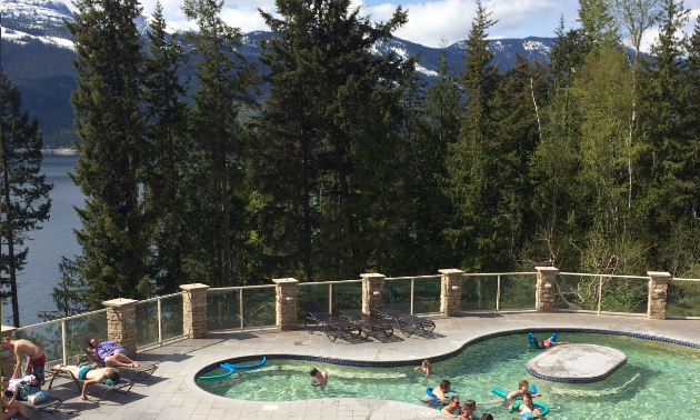 The pools and the view at Halcyon Hot Springs
