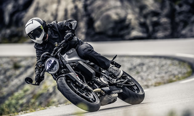 Photo showing a rider on the new Vitpilen 701 motorcycle. 