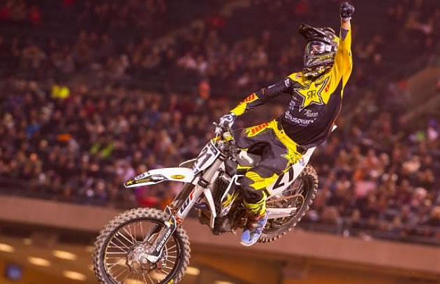 Jason Anderson flying high on his Huqvarna at Anaheim. 