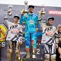 Kaven Benoit on the top step of the podium at Gopher Dunes. 