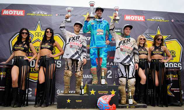 Kaven Benoit on the top step of the podium at Gopher Dunes. 
