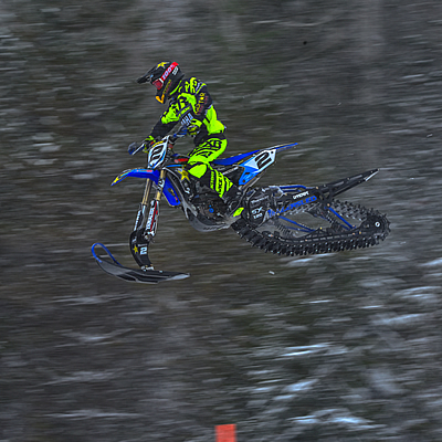 Brock Hoyer soars through the air during the Revelstoke snow bike races. 