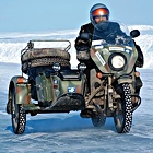Kolenc on his Russian army sidecar bike
