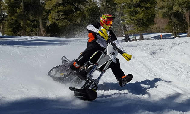 Trying out the CMXBK snow bike on a 500 KTM. 