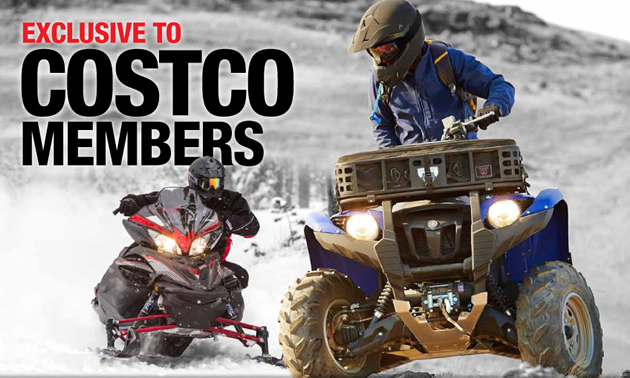 Costco promotional ad showing ATV and snowmobile riders