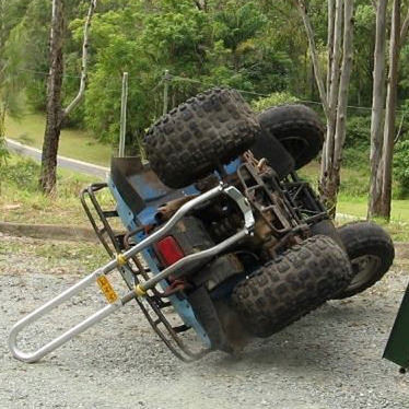 A rollover test of the Quadbar, showing the life-saving space underneath the ATV.