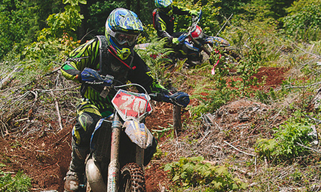 Shane Cuthbertson riding a section of offroad track. 