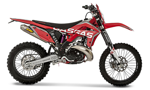Red and black Gas Gas competitive trail bike. 