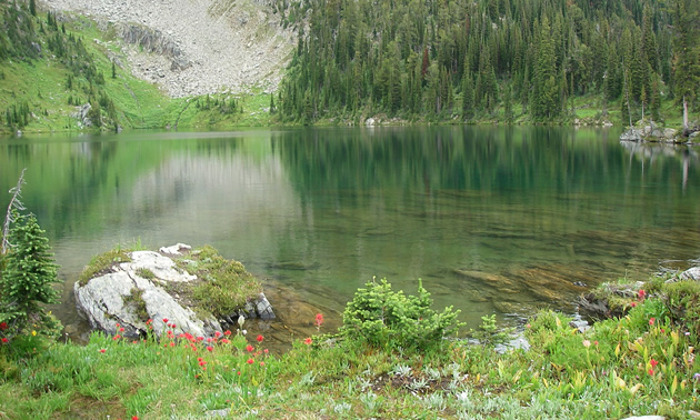 Scenic shot of an alpine lake. 