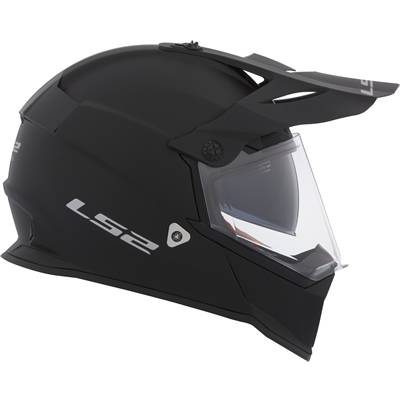Black LS2 Pioneer helmet for adventure riders. 