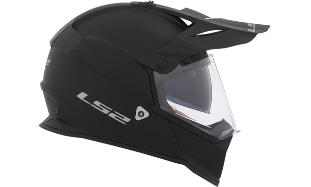 Black LS2 Pioneer helmet for adventure riders. 