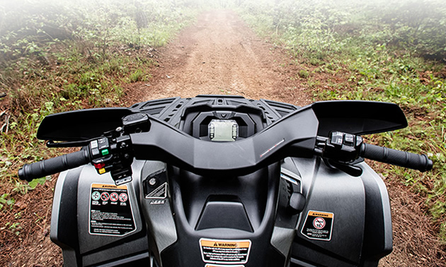Rider's view of an ATV dashboard. 