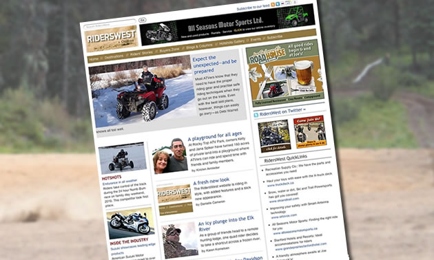 screenshot of RidersWest website home page