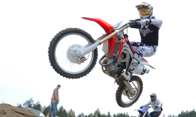 Motocross rider in the air. 