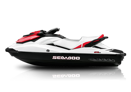 Photo of a white, black and red personal watercraft.