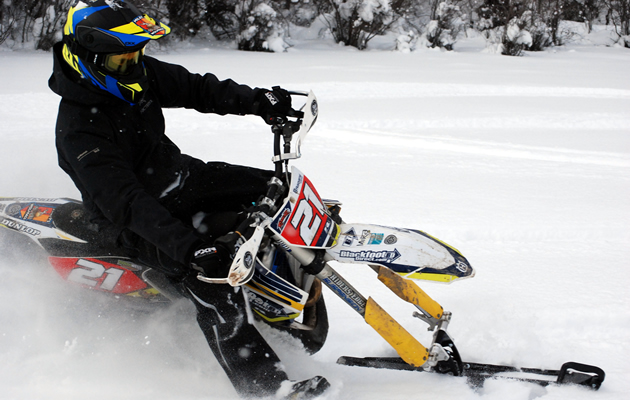 Chris Harper on a snowbike 