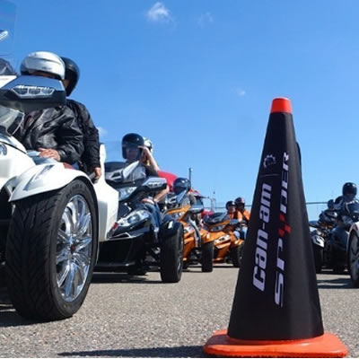 Can-Am Spyder owners preparing for a group ride in Daytona, FL.