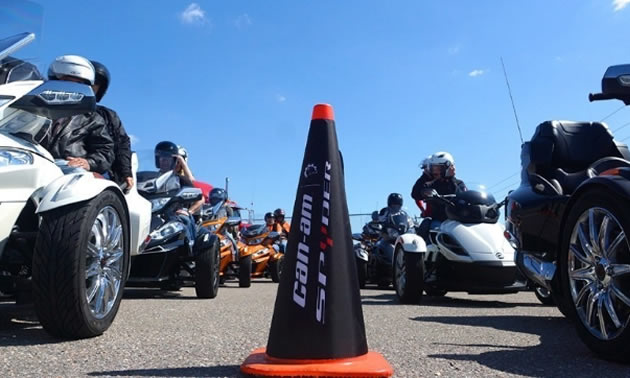 Can-Am Spyder owners preparing for a group ride in Daytona, FL.