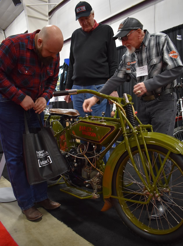 Terry Rea shows off a 1920 Harley-Davidson WJ Sport Twin. 