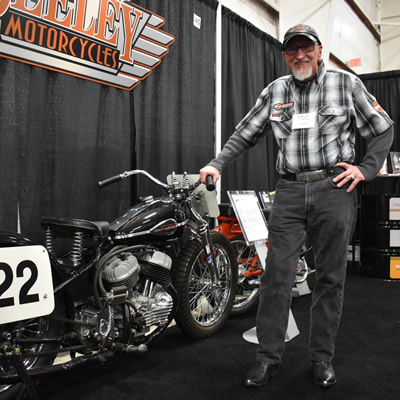Terry Rea stands next to Trev Deeley's favourite bike. 