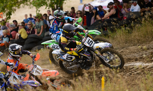 Tyler Medaglia racing near the front of the pack. 