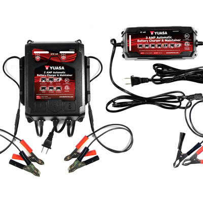 New Yuasa battery chargers and maintainers for powersports. 